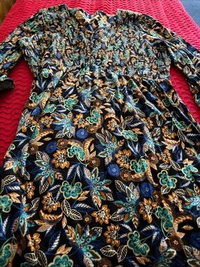 Smocked Floral Top in Black with Blue & Teal Flowers